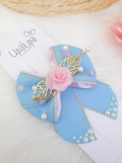 Laço lia jeans com pérolas (9cm)