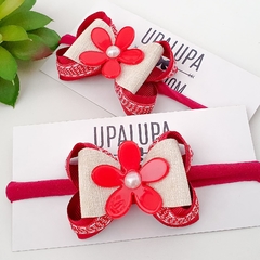 Laço flor vermelha (7cm)