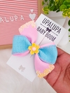 Laço flora azul e rosa (11cm)