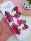 Par de laço xadrez preto com pink