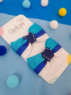 Par de laço escolar tricolor azul e branco - comprar online