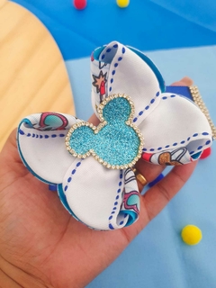 Laço escolar azul e branco minnie