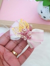 Laço bela rosê com dourado (7cm)