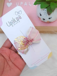 Laço bela rosê com dourado (7cm) - comprar online