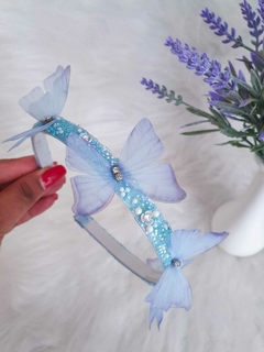 Tiara cristal com borboletas azuis - Laços Upalupa