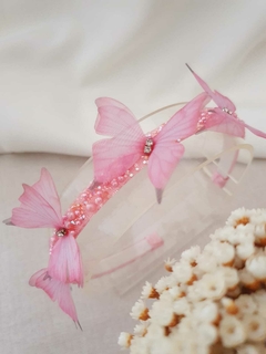 Tiara cristal com borboletas rosas - comprar online