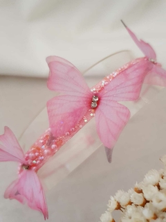Imagem do Tiara cristal com borboletas rosas