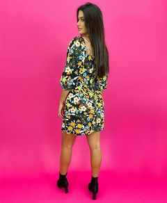 Vestido Tatiane - Floral Colorido Fundo Preto - comprar online