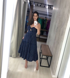Vestido Jéssica Midi - Poá Azul
