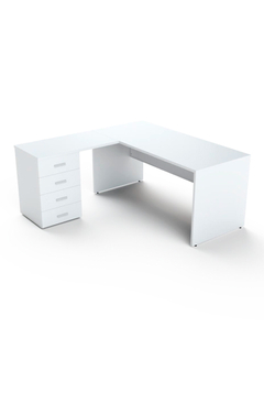 Escritorio Madera Blanco 160 con extensión y cajonera pedestal 4 cajones - comprar online