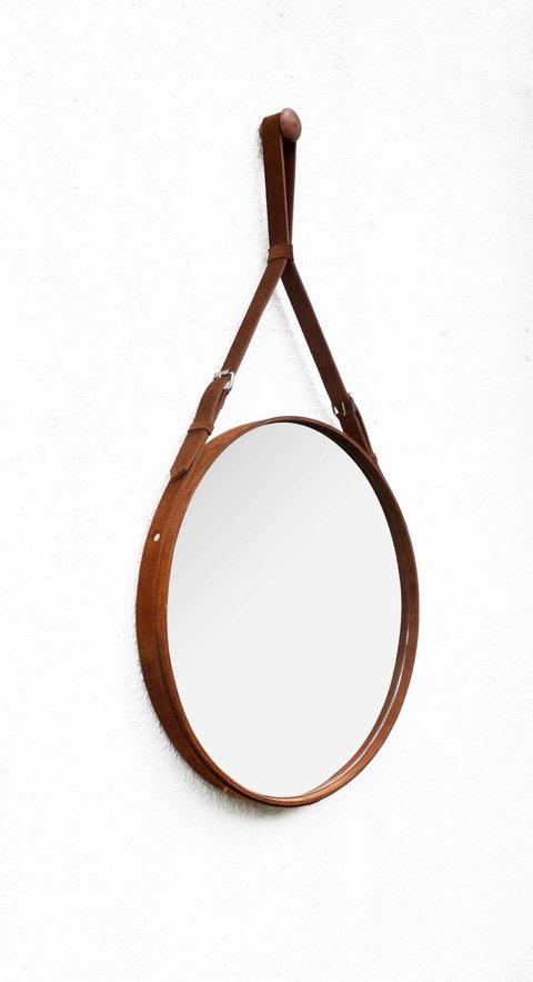 Espejo Circular "Alma" con Cuero Marron Gamuzado - comprar online