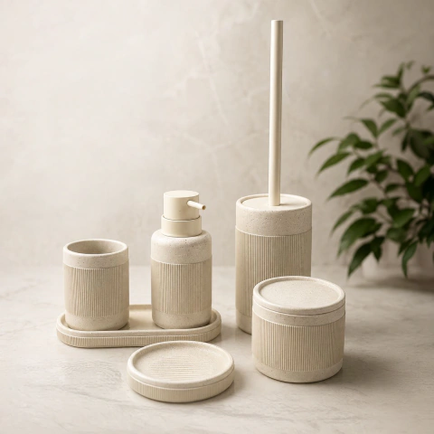 Set de Baño Costa x6 Piezas | Accesorios Premium de Polyresina