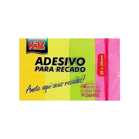 Post it Adesivo para recado 4 blocos com 100 folhas 20x50mm
