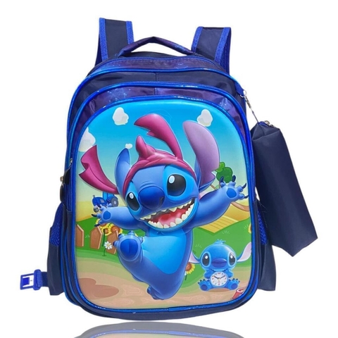 Mochila Escolar de Costas Stitch com Estojo