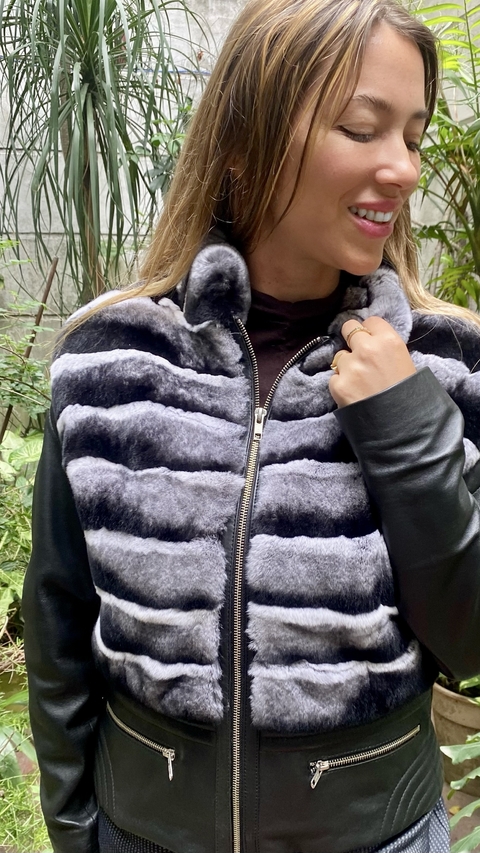 Jaqueline Chinchilla & leather jacket