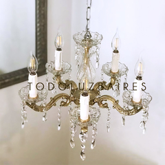 Araña de 5 luces de bronce fundición dorada. Consultar por bronce niquelado/platil/plata vieja