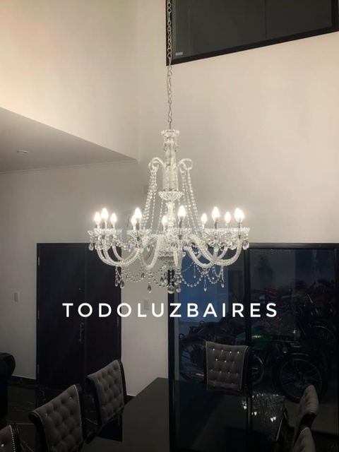 Araña de vidrio de 12 luces DOBLE ALTURA
