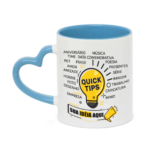CANECA DE CERÂMICA LOVE ALÇA AZUL E INTERIOR ARTE DO SEU JEITO