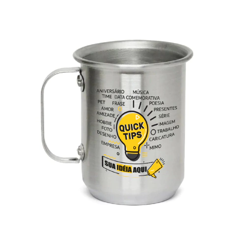 CANECA DE ALUMÍNIO PRATA BRILHO 600 ML ARTE DO SEU JEITO