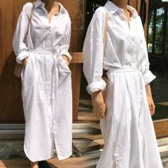 vestido chemise botões bolsos faixa branco - comprar online
