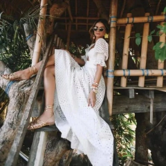 Vestido Longo Branco Manga Bufante Noiva Civil Prewedding - comprar online