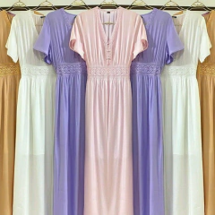 vestido longo tecido renda botões manga curta - comprar online