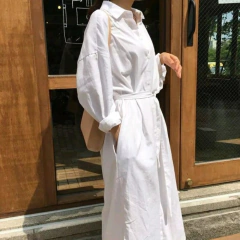 vestido chemise botões bolsos faixa branco - loja online