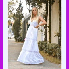 Vestido Longo Branco Lese Renda Pre Wedding Casamento Civil
