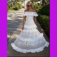 Vestido Longo Branco Renda Noivado Casamento Civil Festa