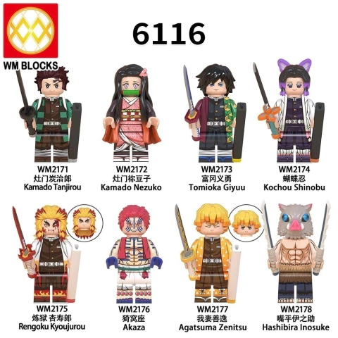Mini Figura Blocos de Montar Demon Slayer (Kit com 8)