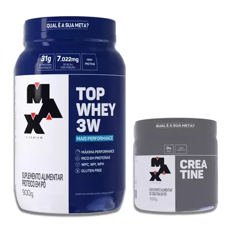 Kit Pacholok: Top Whey 3W 900g + Creatina 100g Max Titanium