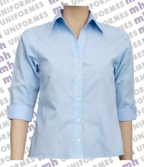 Camisa Social Feminina Manga 3/4 Azul