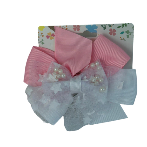 Laço infantil com mini perolas rosa é lilas 11 cm - Preta Brasileira
