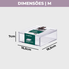 Caixa organizadora com gaveta M 16,5cm x 18,5cm x 7cm.