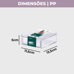 Caixa organizadora com gaveta PP 11,5cm x 12,5cm x 5cm.
