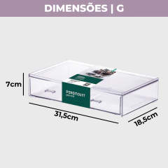 Caixa organizadora com gaveta G 31,5cm x 18,5cm x 7cm.