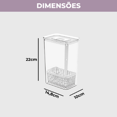 Organizador transparente para temperos frescos Dry com capacidade de 2,3 litros, dimensões 22 cm de altura, 14,8 cm de largura e 10 cm de profundidade