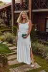 CONJUNTO REGATA PREGAS COSTA E SAIA LONGA FENDA LATERAL