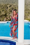 SAÍDA LONGA ESTAMPA FLORAL COM AMARRAÇÃO PLUS SIZE