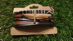 Kit 3 Pulseiras Masculinas Couro Cruz Fé - comprar online