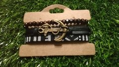 Kit 3 Pulseiras Masculinas Couro Âncora Marine Club - comprar online