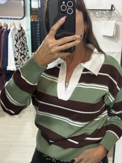 Sweater de rayas con cuello polo - comprar online