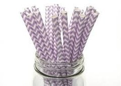 20 Canudo Papel Vintage Lilas Chevron Canudinho