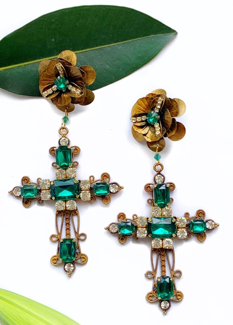 Aros de cruz verdes FARASHA