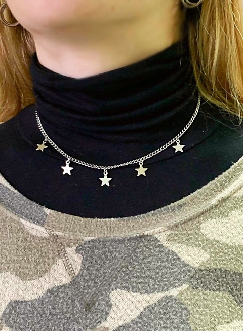 Collar plateado estrellas de acero quirurgico STARSHIP
