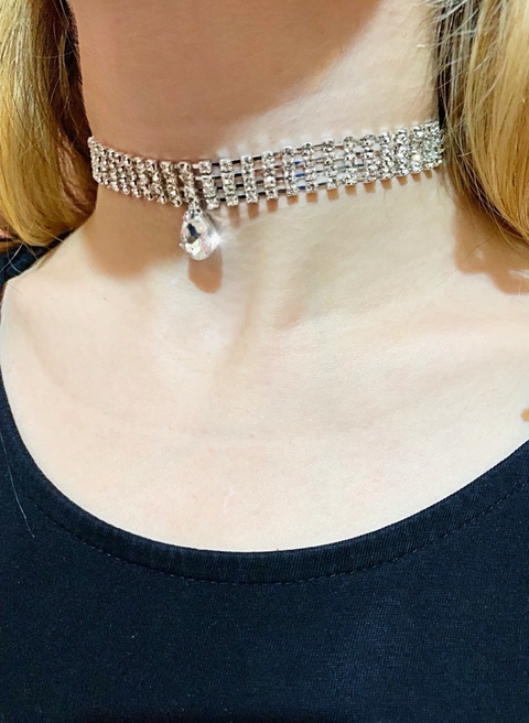 Choker de strass plateado CHARLOTTE