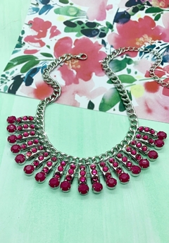 Collar plateado de strass fucsia NICOLE - Gabriella Capucci