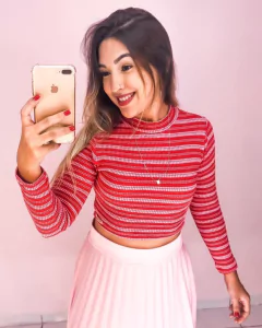 Cropped manga longa (vermelho/rosa)