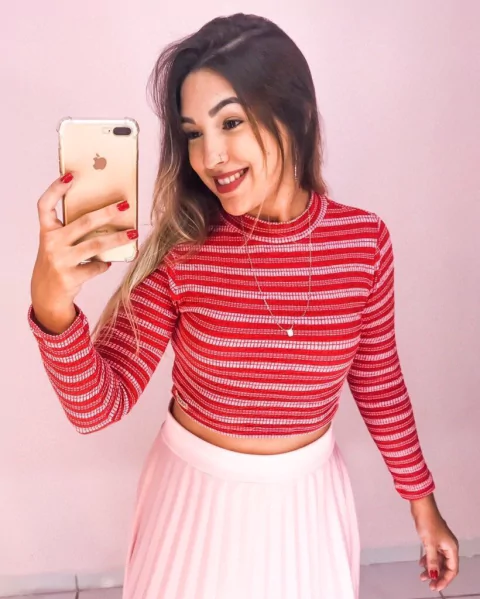 Cropped manga longa (vermelho/rosa)