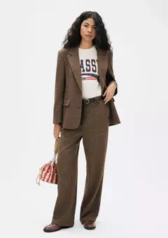 Calça Feminina Reta Em Alfaiataria Com Lã - Marrom - comprar online